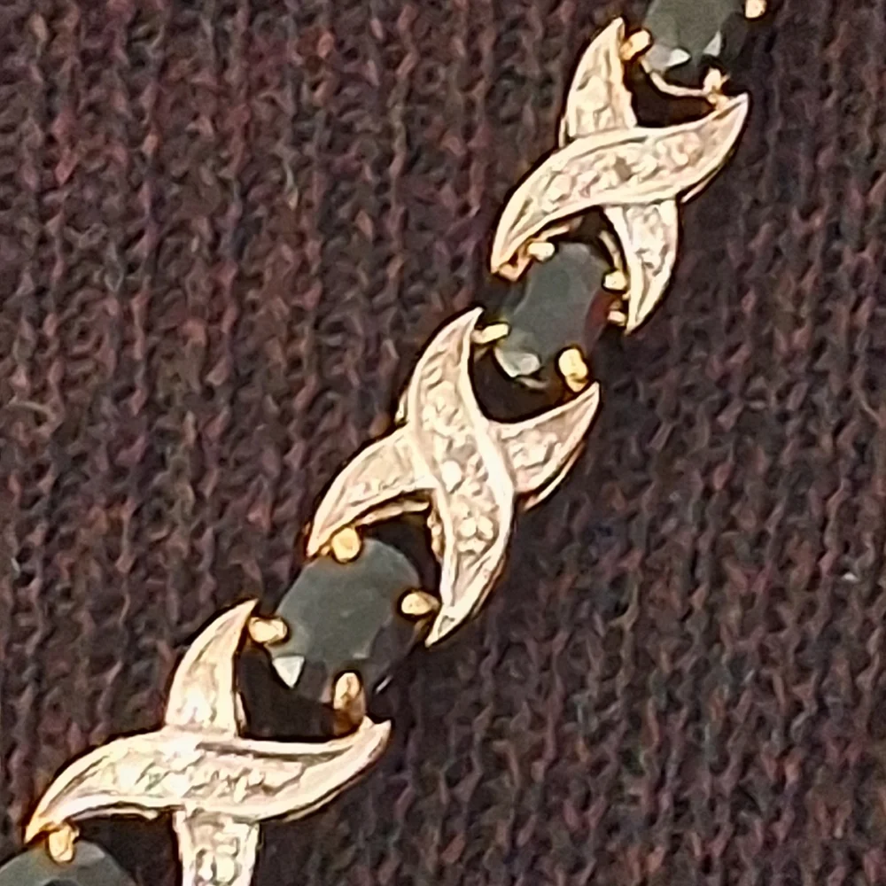 Vintage 10K Gold Vermeil XOX Design Necklace With Sapphires And Diamonds